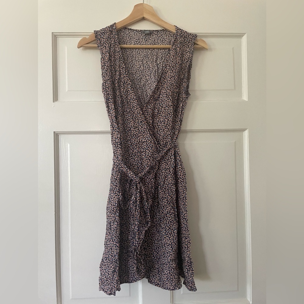 Aerie Navy Floral Wrap Tank Dress